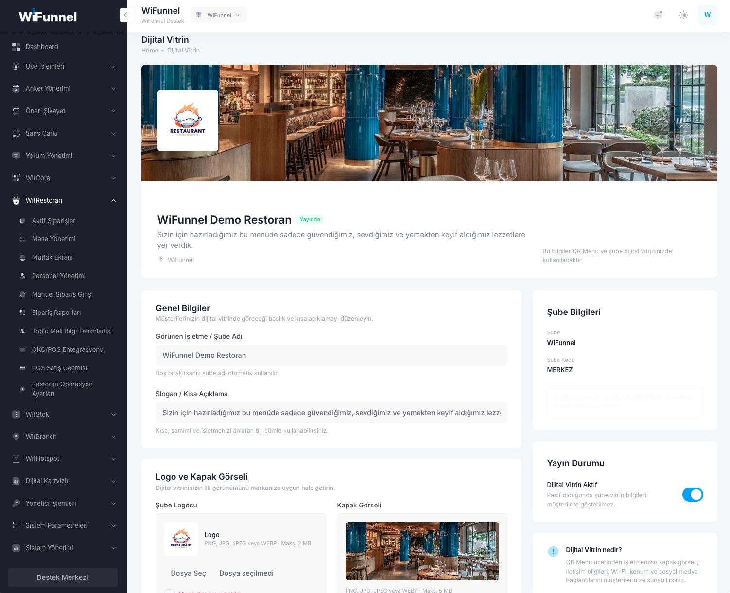Réglages de la vitrine numérique dans le tableau de bord WiFunnel